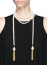 Figure View - Click To Enlarge - KENNETH JAY LANE - Glass pearl chain tassel wraparound necklace