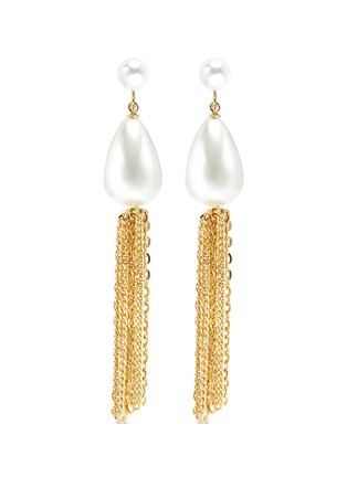 Main View - Click To Enlarge - KENNETH JAY LANE - Glass pearl chain tassel clip earrings