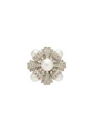 Main View - Click To Enlarge - KENNETH JAY LANE - Glass pearl crystal pavé brooch