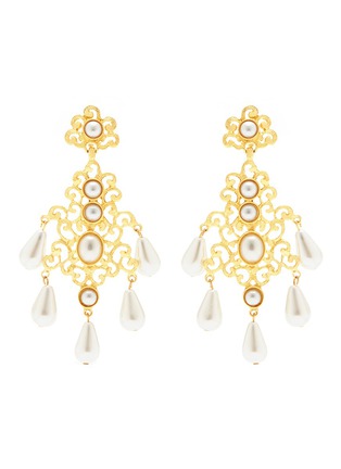 Main View - Click To Enlarge - KENNETH JAY LANE - Filagree glass pearl drop clip earrings