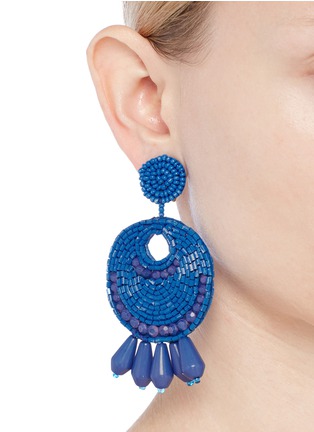 Figure View - Click To Enlarge - KENNETH JAY LANE - Beaded cutout circle drop clip earrings