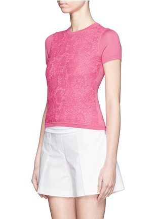 Front View - Click To Enlarge - VALENTINO GARAVANI - Lace front panel short-sleeve knit top