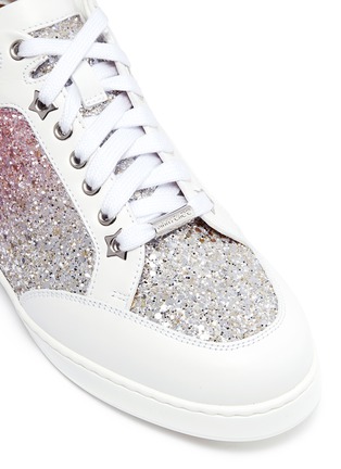 Detail View - Click To Enlarge - JIMMY CHOO - 'Miami' leather panel dégradé coarse glitter sneakers