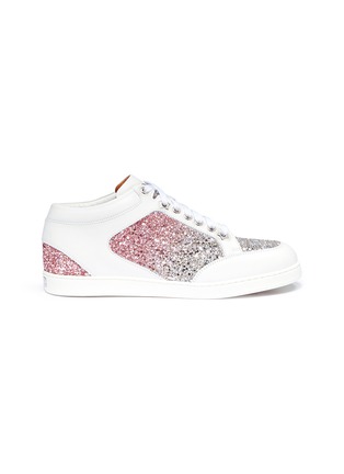 Main View - Click To Enlarge - JIMMY CHOO - 'Miami' leather panel dégradé coarse glitter sneakers