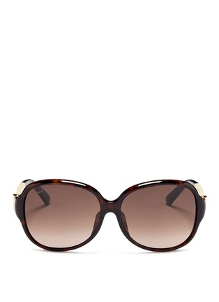 Main View - Click To Enlarge - GUCCI - Horseshoe leather arm tortoiseshell sunglasses