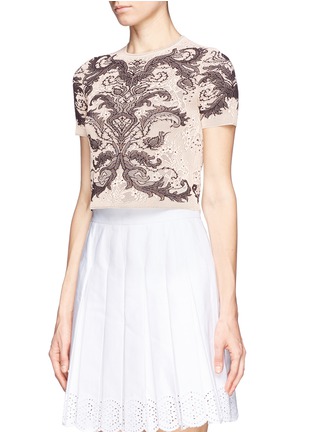 Front View - Click To Enlarge - ALEXANDER MCQUEEN - Baroque lace silk-blend jacquard crop top