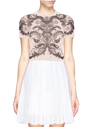 Main View - Click To Enlarge - ALEXANDER MCQUEEN - Baroque lace silk-blend jacquard crop top