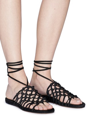 Figure View - Click To Enlarge - ALUMNAE - KNOTTED LATTICE EFFECT SUEDE SANDALS