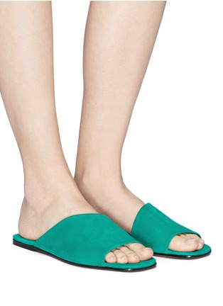 Figure View - Click To Enlarge - ALUMNAE - 'Asymmetrical curved' suede slide sandals