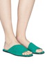 Figure View - Click To Enlarge - ALUMNAE - 'Asymmetrical curved' suede slide sandals