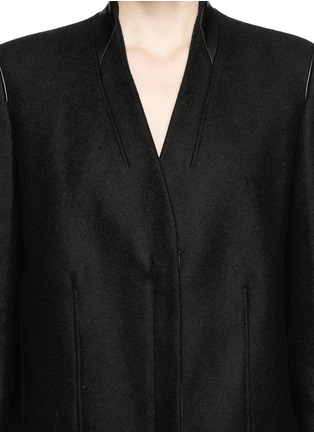 Detail View - Click To Enlarge - HELMUT LANG - Leather trim wool combo coat