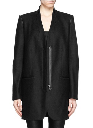 Main View - Click To Enlarge - HELMUT LANG - Leather trim wool combo coat