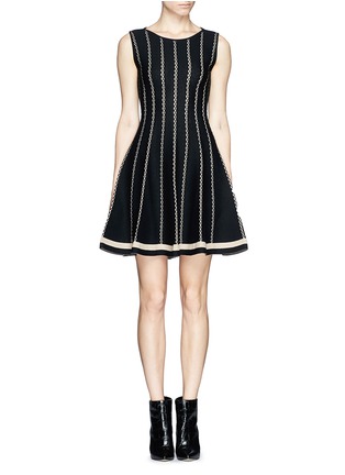 Main View - Click To Enlarge - RVN - 'Vertical stripe' circular jacquard flare dress