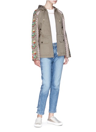 Figure View - Click To Enlarge - NEEDLE & THREAD - Cross stitch floral embroidered sleeve parka
