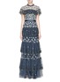 Main View - Click To Enlarge - NEEDLE & THREAD - Floral embellished broderie anglaise tiered ruffle tulle gown