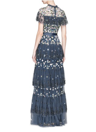 Figure View - Click To Enlarge - NEEDLE & THREAD - Floral embellished broderie anglaise tiered ruffle tulle gown