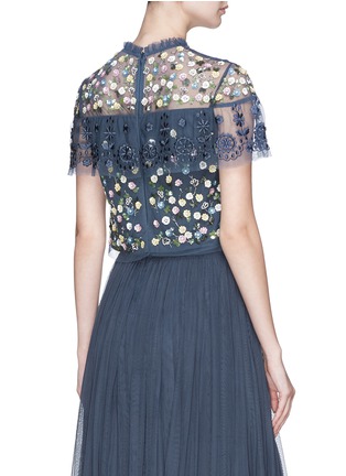 Back View - Click To Enlarge - NEEDLE & THREAD - Floral embellished ruffle tulle crop top
