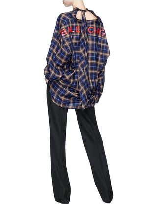 Figure View - Click To Enlarge - BALENCIAGA - 'New Swing' logo print tie neck check oversized shirt
