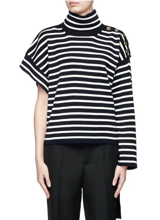 Main View - Click To Enlarge - BALENCIAGA - Drape hem asymmetric sleeve stripe turtleneck sweater