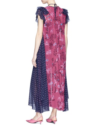 Back View - Click To Enlarge - BALENCIAGA - Tie neck colourblock floral logo print maxi dress