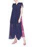 Figure View - Click To Enlarge - BALENCIAGA - Tie neck colourblock floral logo print maxi dress
