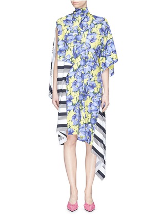 Main View - Click To Enlarge - BALENCIAGA - Cutout back stripe panel floral print jersey dress