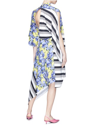 Figure View - Click To Enlarge - BALENCIAGA - Cutout back stripe panel floral print jersey dress