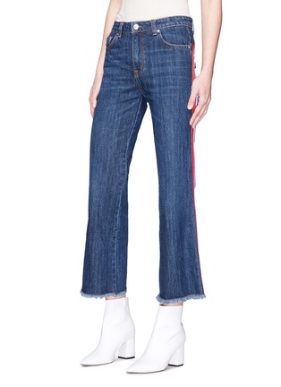 Front View - Click To Enlarge - MSGM - Logo stripe cropped flared jeans