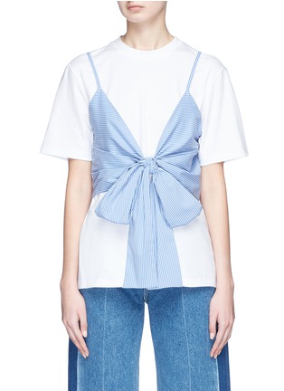 Main View - Click To Enlarge - MSGM - Deatchable ribbon stripe overlay T-shirt