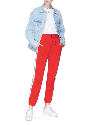 Figure View - Click To Enlarge - MSGM - Logo stripe outseam cropped sweatpants