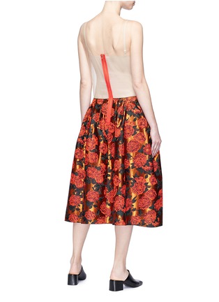 Back View - Click To Enlarge - MS MIN - Mesh camisole panel floral jacquard midi dress