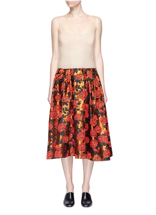 Main View - Click To Enlarge - MS MIN - Mesh camisole panel floral jacquard midi dress