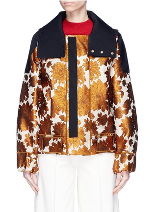 Main View - Click To Enlarge - MS MIN - Hooded stripe floral jacquard jacket