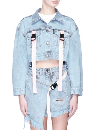 Main View - Click To Enlarge - PALM ANGELS - 'Ocean' buckled strap cropped denim jacket