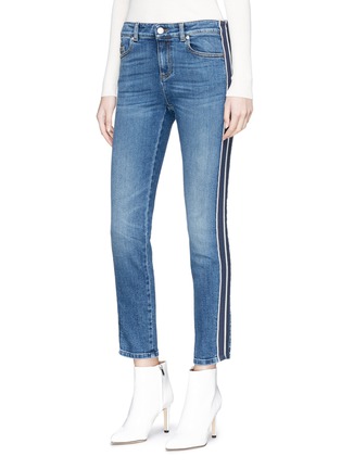 Front View - Click To Enlarge - ALEXANDER MCQUEEN - Stripe outseam cropped jeans