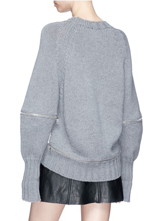 Back View - Click To Enlarge - ALEXANDER MCQUEEN - Zip cocoon sleeve argyle intarsia oversized wool sweater