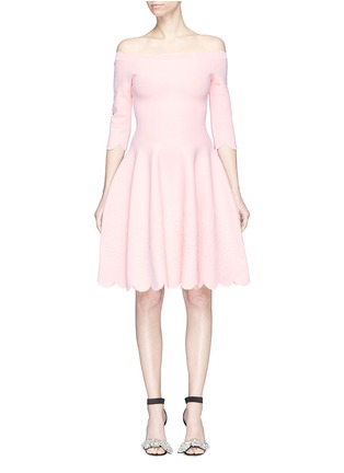 Main View - Click To Enlarge - ALEXANDER MCQUEEN - Rose embossed scalloped off-shoulder knit dress