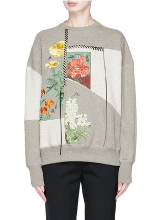 Main View - Click To Enlarge - ALEXANDER MCQUEEN - Lace-up trim floral embroidered patchwork sweatshirt