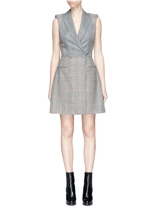 Main View - Click To Enlarge - ALEXANDER MCQUEEN - Houndstooth check plaid panelled wool mini suiting dress