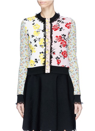Main View - Click To Enlarge - ALEXANDER MCQUEEN - Ruffle trim floral jacquard patchwork cropped cardigan