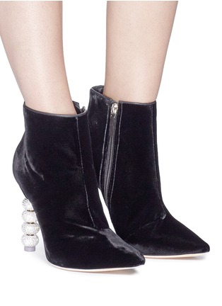 Figure View - Click To Enlarge - SOPHIA WEBSTER - 'Coco' crystal pavé heel velvet boots