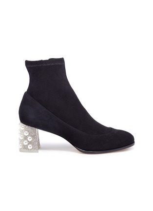 Main View - Click To Enlarge - SOPHIA WEBSTER - 'Felicity' faux pearl glass crystal heel suede boots
