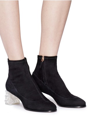 Figure View - Click To Enlarge - SOPHIA WEBSTER - 'Felicity' faux pearl glass crystal heel suede boots
