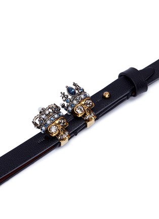 Detail View - Click To Enlarge - ALEXANDER MCQUEEN - 'Queen and King' Swarovski crystal skull leather bracelet