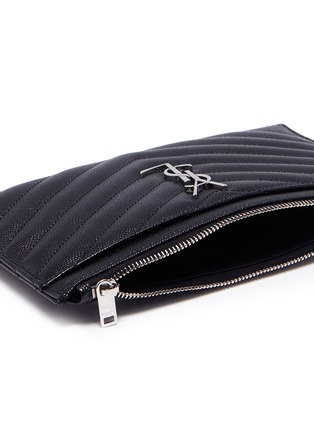 Detail View - Click To Enlarge - SAINT LAURENT - 'Monogram' matelassé grain de poudre leather zip wallet