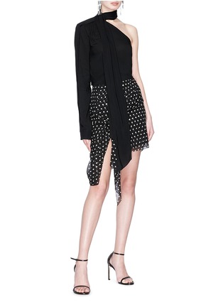 Figure View - Click To Enlarge - SAINT LAURENT - Knotted sash drape polka dot print chiffon mini skirt