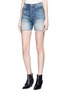 Front View - Click To Enlarge - SAINT LAURENT - Logo stitched raw edge shorts
