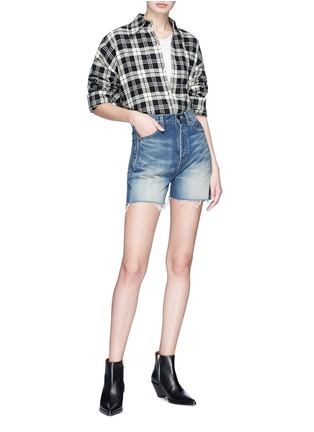 Figure View - Click To Enlarge - SAINT LAURENT - Logo stitched raw edge shorts