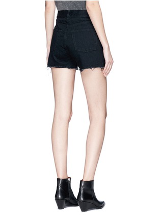 Back View - Click To Enlarge - SAINT LAURENT - Logo stitched raw edge shorts