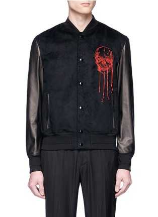Main View - Click To Enlarge - ALEXANDER MCQUEEN - Skull embroidered lambskin leather sleeve bomber jacket